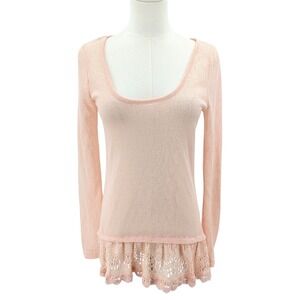 Y2K Rue21 Lace‎ Hem Tunic Top Sheer Peach Long Sleeve Boho Fairy M